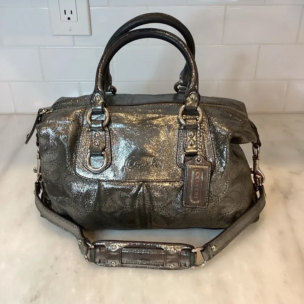 Coach Bag Purse Handbag Leather Ashley Perforated Metallic Satchel Pocketbook
